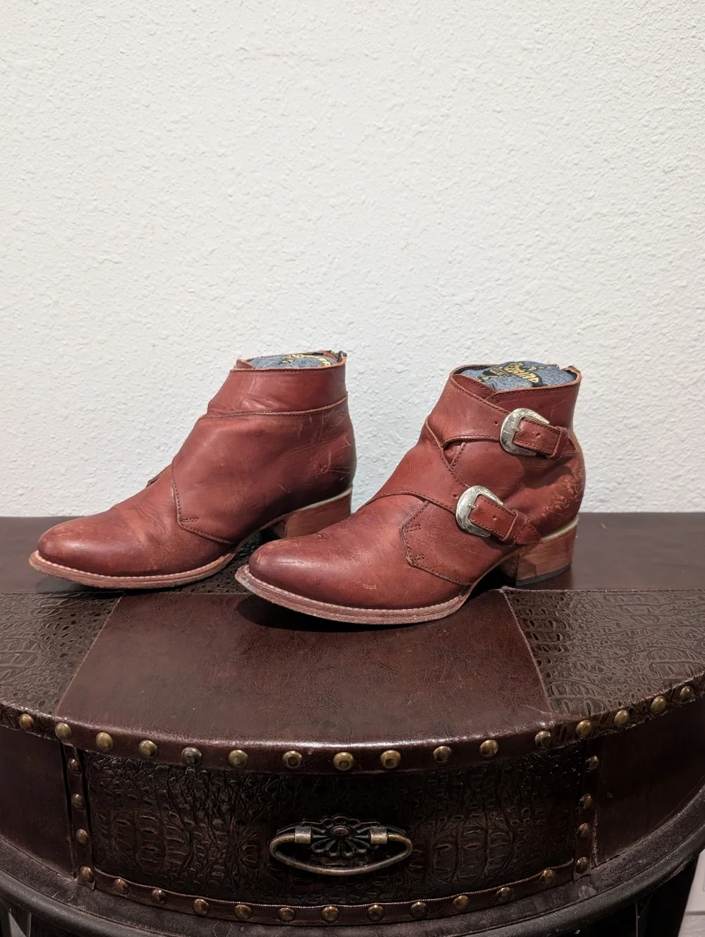 Freebird Saga Distressed Leather Buckle Booties Size 9